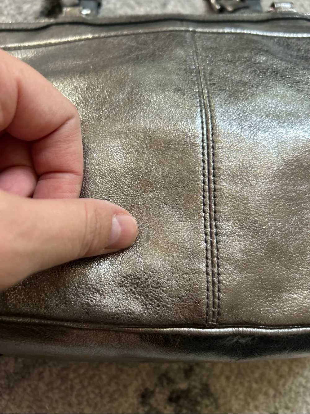 Coach Gallery Tote Metallic Pewter Leather Shoulder Bag F17721 East West